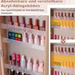 Abschließbarer Schmuckschrank mit Integriertem Schminkspiegel Verstellbaren Ablagen & Stauraum Natur
