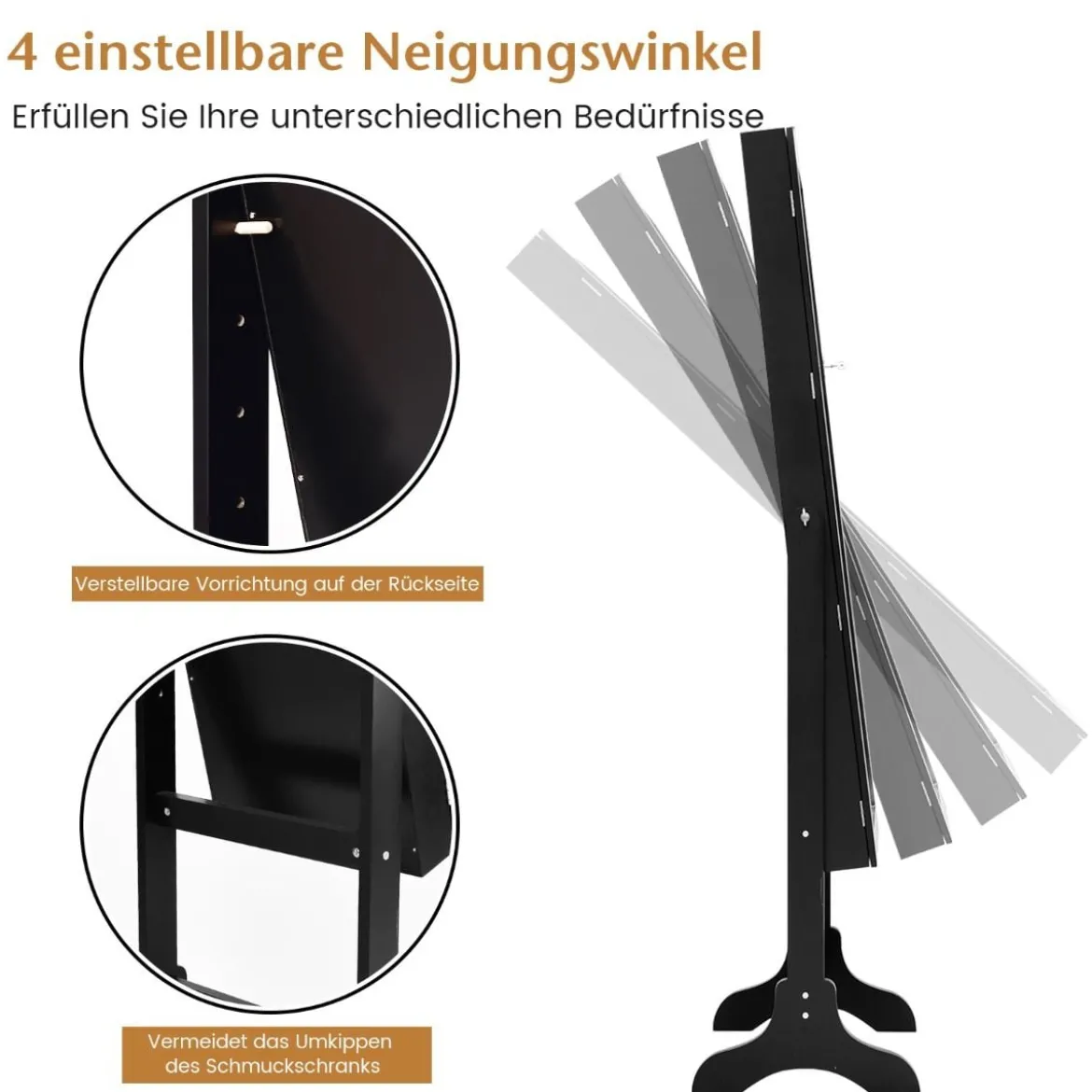 Abschließbarer Schmuckschrank mit Verstellbarem Winkel & Ganzkörperspiegel Schmuckregal