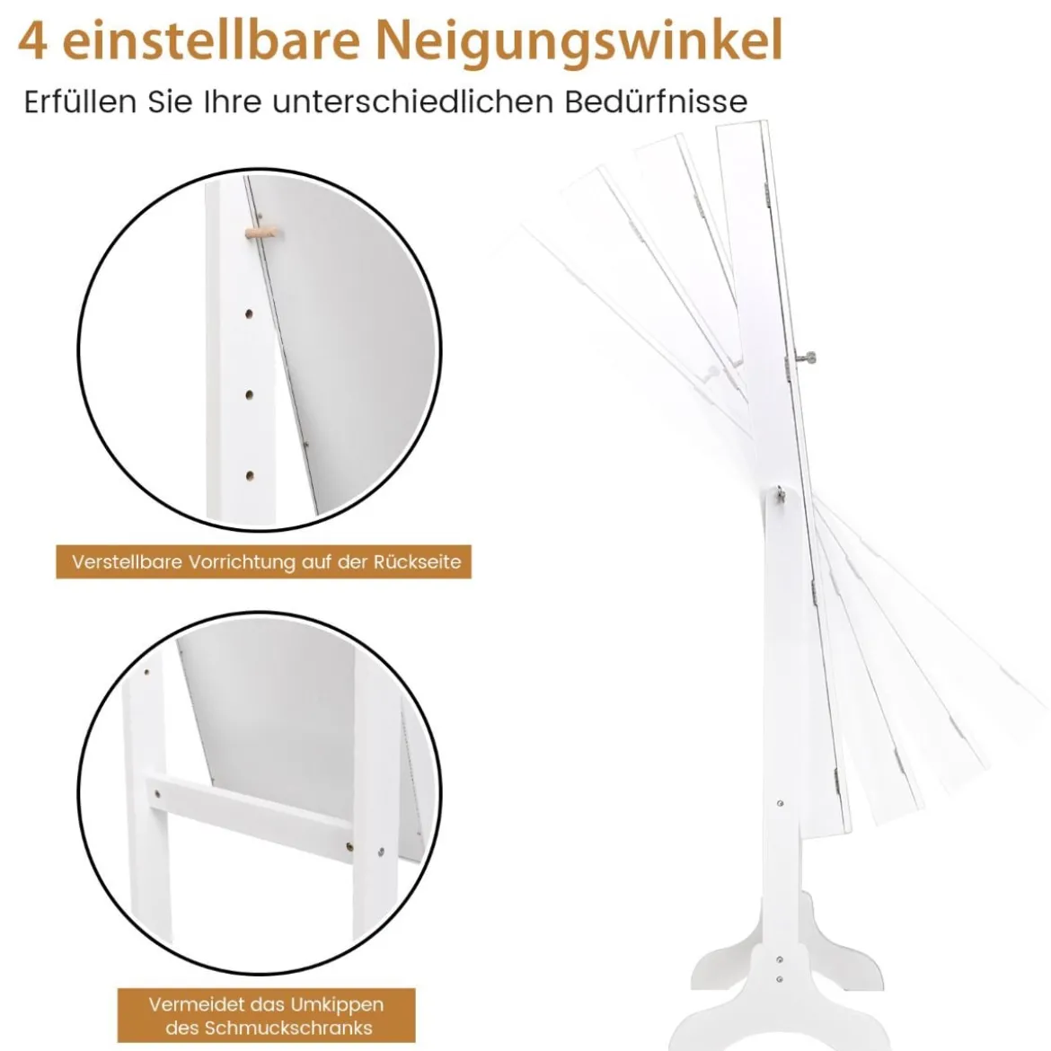 Abschließbarer Schmuckschrank mit Verstellbarem Winkel & Ganzkörperspiegel Schmuckregal