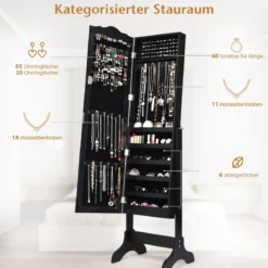 Abschließbarer Schmuckschrank mit Verstellbarem Winkel & Ganzkörperspiegel Schmuckregal