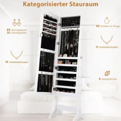 Abschließbarer Schmuckschrank mit Verstellbarem Winkel & Ganzkörperspiegel Schmuckregal