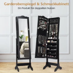 Abschließbarer Schmuckschrank mit Verstellbarem Winkel & Ganzkörperspiegel Schmuckregal