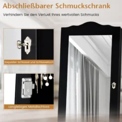 Abschließbarer Schmuckschrank mit Verstellbarem Winkel & Ganzkörperspiegel Schmuckregal