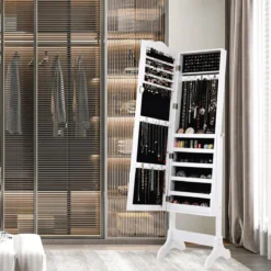 Abschließbarer Schmuckschrank mit Verstellbarem Winkel & Ganzkörperspiegel Schmuckregal