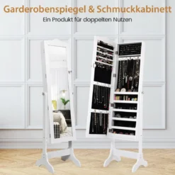 Abschließbarer Schmuckschrank mit Verstellbarem Winkel & Ganzkörperspiegel Schmuckregal