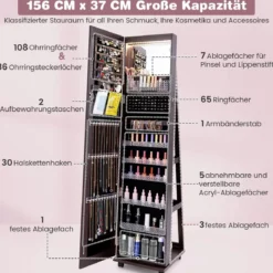 Abschließbarer Schmuckschrank mit Integriertem Schminkspiegel Verstellbaren Ablagen & Stauraum Dunkelbraun
