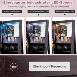 Abschließbarer Schmuckschrank mit Integriertem Schminkspiegel Verstellbaren Ablagen & Stauraum Dunkelbraun
