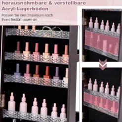 Abschließbarer Schmuckschrank mit Integriertem Schminkspiegel Verstellbaren Ablagen & Stauraum Dunkelbraun
