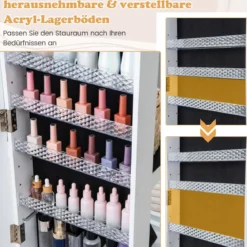 Abschließbarer Schmuckschrank mit integriertem Schminkspiegel verstellbaren Ablagen & Stauraum Weiß