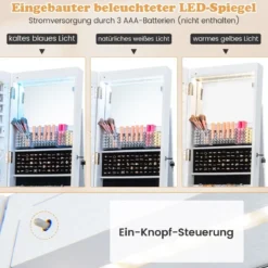 Abschließbarer Schmuckschrank mit integriertem Schminkspiegel verstellbaren Ablagen & Stauraum Weiß