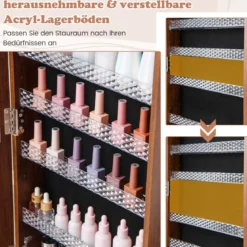 Abschließbarer Schmuckschrank mit integriertem Schminkspiegel verstellbaren Ablagen & Stauraum Braun