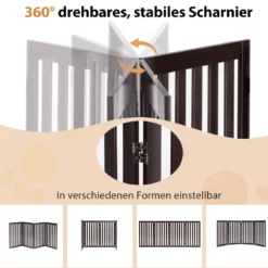 Absperrgitter Hunde 89cm Hoch 4 Paneelen Schutzgitter Holz Klappbar Braun