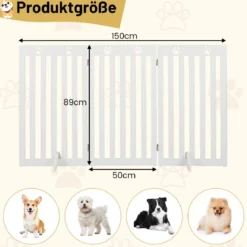 Absperrgitter Hunde 89cm Hoch Schutzgitter Holz Klappbar Türschutzgitter Weiß