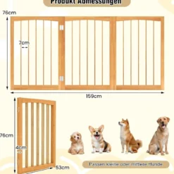 Absperrgitter Hunde 3-teilig Schutzgitter Holz Treppengitter 76cm Hoch Hundeabsperrgitter klappbar Hundegitter Türschutzgitter Natur