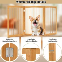 Absperrgitter Hunde 3-teilig Schutzgitter Holz Treppengitter 76cm Hoch Hundeabsperrgitter klappbar Hundegitter Türschutzgitter Natur