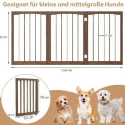 Absperrgitter Hunde 3-teilig Schutzgitter Holz Treppengitter 76cm Hoch Hundeabsperrgitter klappbar Braun