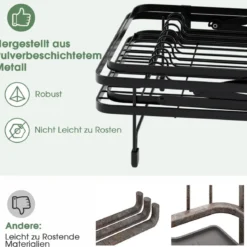 Abtropfgestell 2-Stöckiger Zusammenklappbarer Geschirrkorb aus Metall Schwarz