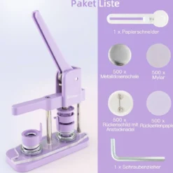 Abzeichenmaschine Button-Presse mit 500 Teilen 23 x 9 x 36 cm Lila