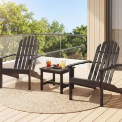 Adirondack Stuhl Gartenstuhl aus Akazienholz mit geneigtem Sitz & hoher Rückenlehne Schwarz