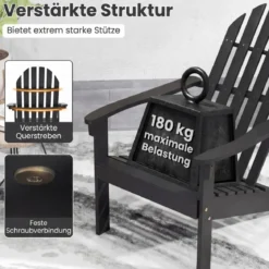 Adirondack Stuhl Gartenstuhl aus Akazienholz mit geneigtem Sitz & hoher Rückenlehne Schwarz