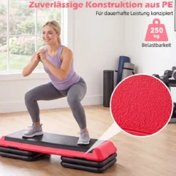 Aerobic Stepper Höhenverstellbar Fitness Stepper mit 4 Stützblöcken Strukturierter Oberfläche Rot