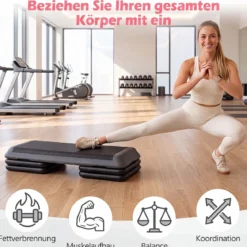 Aerobic Stepper Höhenverstellbar Fitness Stepper mit 4 Stützblöcken Strukturierter Oberfläche Grau