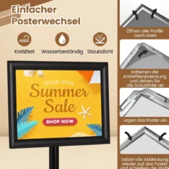 A4 Infoständer 2er-Pack stehender präsentationsständer mit beschwertem Sockel Robuster Metallrahmen Schwarz