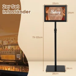 A4 Infoständer 2er-Pack stehender präsentationsständer mit beschwertem Sockel Robuster Metallrahmen Schwarz