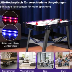 Airhockey-Tisch angetriebener Hockey Tisch mit 2 Schiebern & Pucks verstellbare Fußpolster Blau