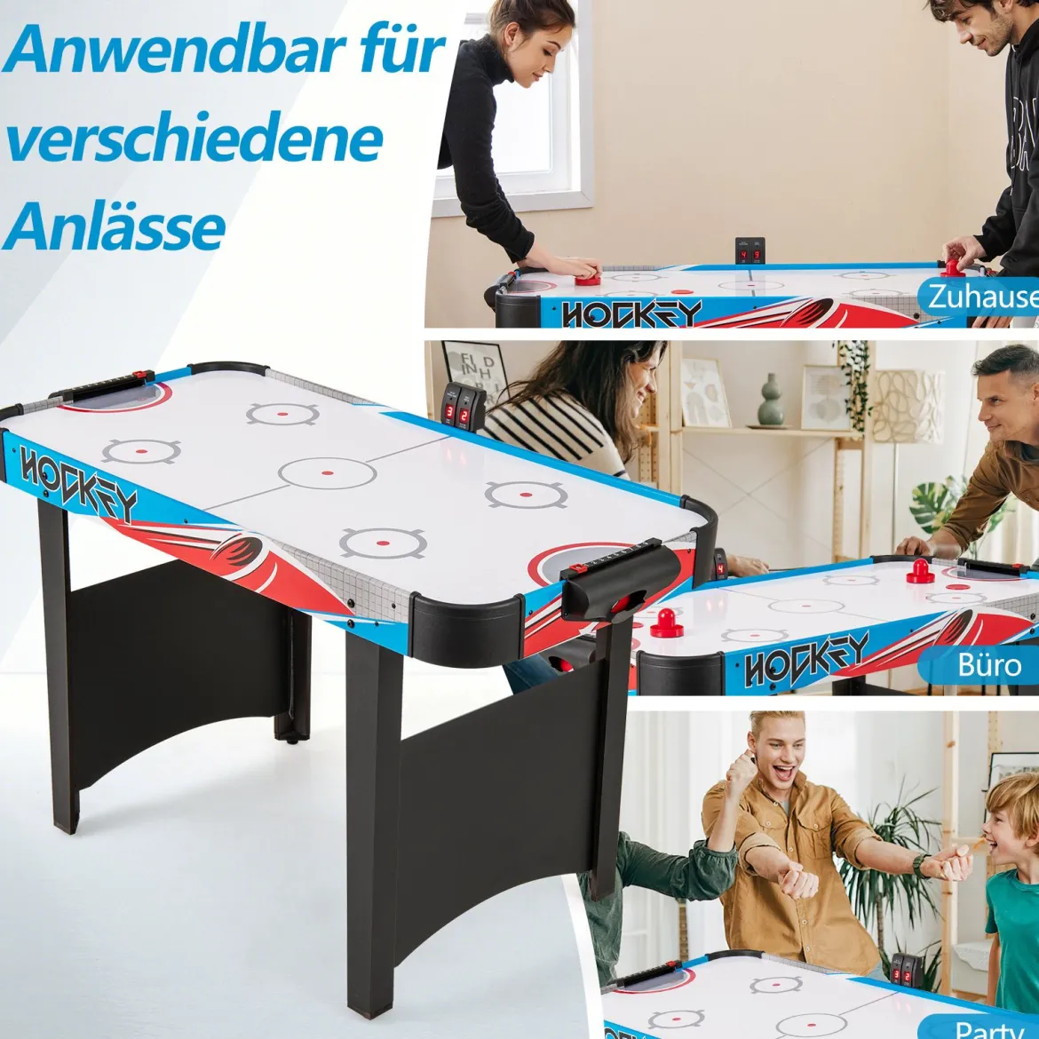 Airhockey Tisch Elektrisch Air Hockey Spieltisch mit LED-Anzeigetafel Lufthockey Tisch 130 x 61 x 76 cm