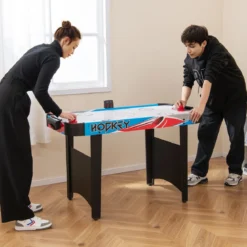 Airhockey Tisch Elektrisch Air Hockey Spieltisch mit LED-Anzeigetafel Lufthockey Tisch 130 x 61 x 76 cm