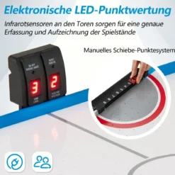 Airhockey Tisch Elektrisch Air Hockey Spieltisch mit LED-Anzeigetafel Lufthockey Tisch 130 x 61 x 76 cm
