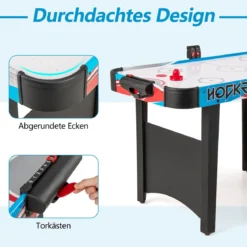 Airhockey Tisch Elektrisch Air Hockey Spieltisch mit LED-Anzeigetafel Lufthockey Tisch 130 x 61 x 76 cm