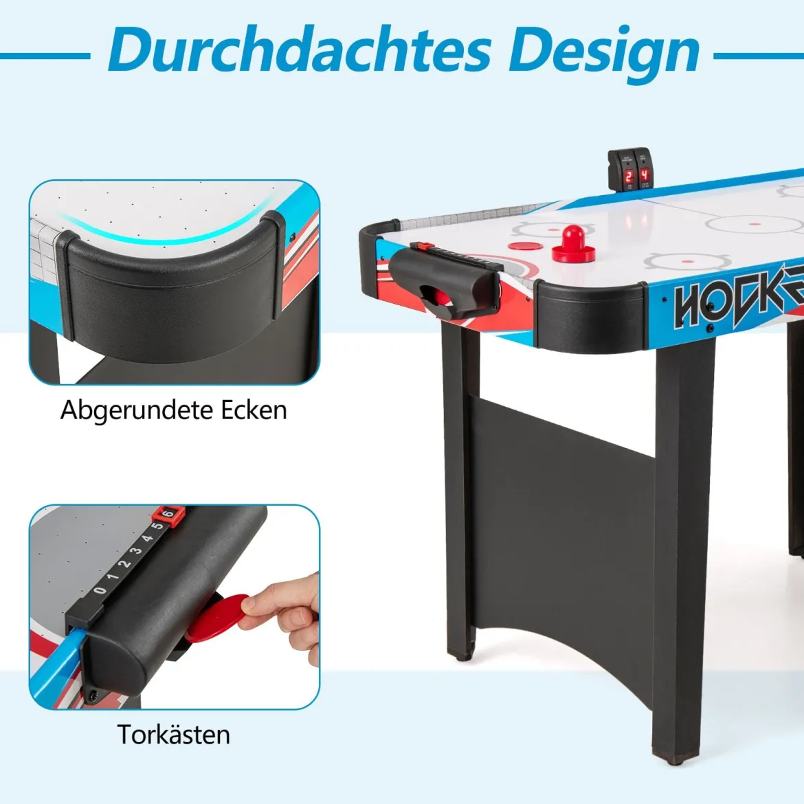 Airhockey Tisch Elektrisch Air Hockey Spieltisch mit LED-Anzeigetafel Lufthockey Tisch 130 x 61 x 76 cm