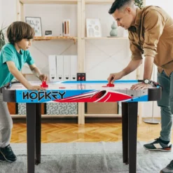 Airhockey Tisch Elektrisch Air Hockey Spieltisch mit LED-Anzeigetafel Lufthockey Tisch 130 x 61 x 76 cm