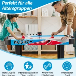 Airhockey Tisch Elektrisch Air Hockey Spieltisch mit LED-Anzeigetafel Lufthockey Tisch 130 x 61 x 76 cm