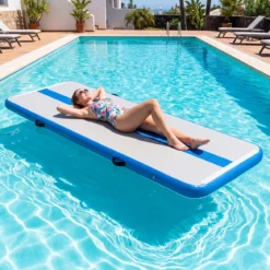 Airtrack Matte Aufblasbare Gymnastikmatte Tragbare Tumbling Matte mit Elektrischer Luftpumpe Blau + Grau