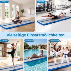 Airtrack Matte Aufblasbare Gymnastikmatte Tragbare Tumbling Matte mit Elektrischer Luftpumpe Blau + Grau
