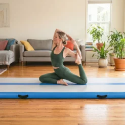 Airtrack Matte Aufblasbare Gymnastikmatte Tragbare Tumbling Matte mit Elektrischer Luftpumpe Blau + Grau