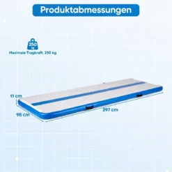 Airtrack Matte Aufblasbare Gymnastikmatte Tragbare Tumbling Matte mit Elektrischer Luftpumpe Blau + Grau