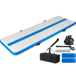 Airtrack Matte Aufblasbare Gymnastikmatte Tragbare Tumbling Matte mit Elektrischer Luftpumpe Blau + Grau