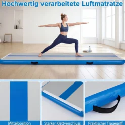 Airtrack Matte Aufblasbare Gymnastikmatte Tragbare Tumbling Matte mit Elektrischer Luftpumpe Blau + Grau
