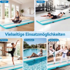 Airtrack Matte Aufblasbare Gymnastikmatte Tragbare Tumbling Matte mit Elektrischer Luftpumpe Grün + Grau