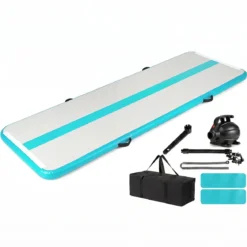 Airtrack Matte Aufblasbare Gymnastikmatte Tragbare Tumbling Matte mit Elektrischer Luftpumpe Grün + Grau