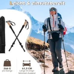 Alu Trekkingstöcke mit EVA- & Naturkork-Griffen Ausziehbares WanderstöckeWalking Stöcke Schwarz