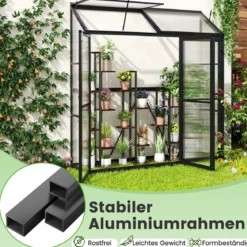 Anlehngewächshaus begehbares Gewächshaus 180 x 52 x 190 cm Tomaten Treibhaus mit Oberlicht Schwarz