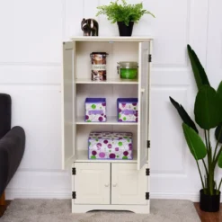 Antik Holz Highboard Hochschrank Kommode mit Verstellbaren Ablageboden