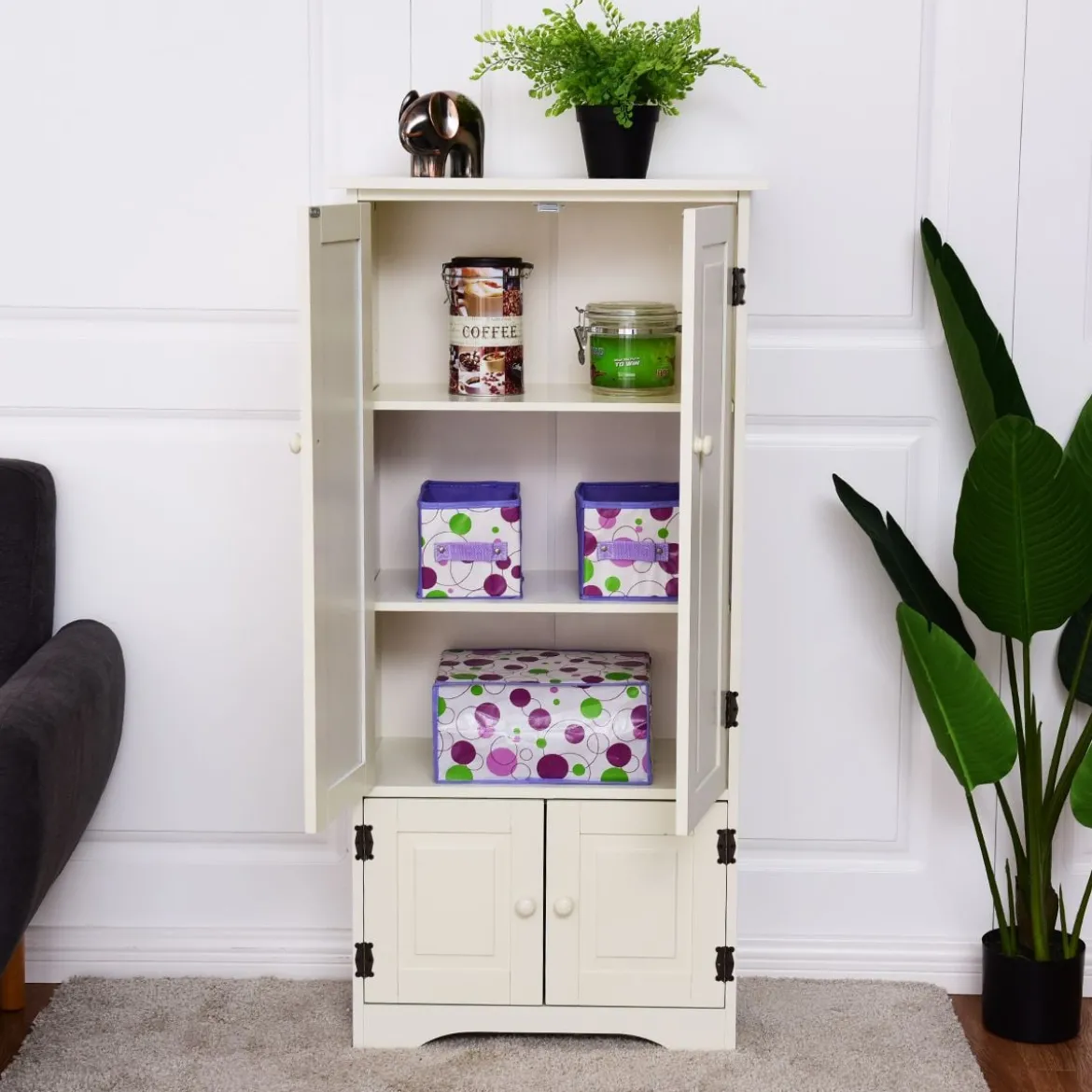 Antik Holz Highboard Hochschrank Kommode mit Verstellbaren Ablageboden