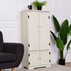 Antik Holz Highboard Hochschrank Kommode mit Verstellbaren Ablageboden