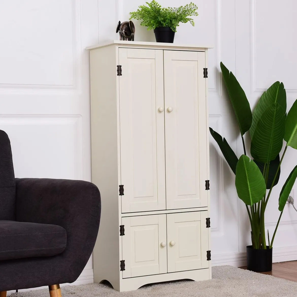 Antik Holz Highboard Hochschrank Kommode mit Verstellbaren Ablageboden